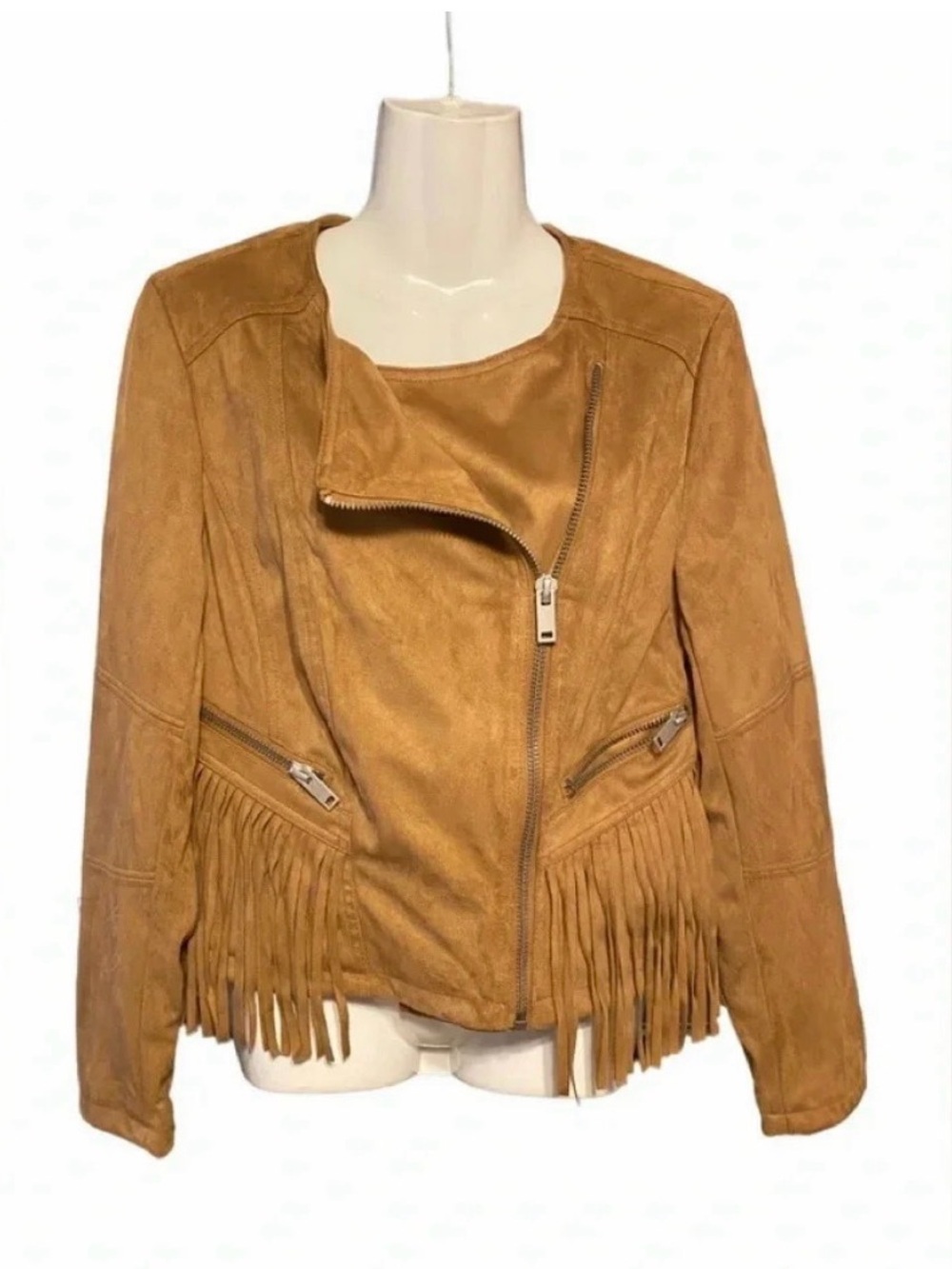 Black Rivet Western Fringe Moto Faux Suede Jacket Sz M
